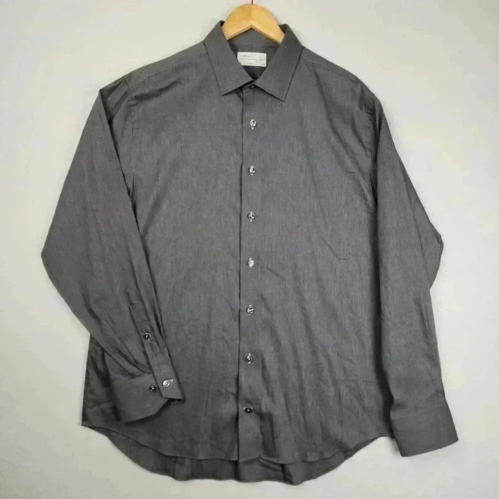 Lorenzo Uomo‎ Trim Fit Mens Gray Dress Shirt Sz 17 Button Up Spread Collar NWOT